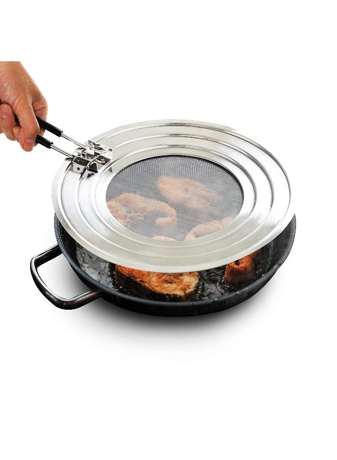 FOXEL Dishwasher-Safe Splatter Screen Splash Guard for Kitchen Frying Pan Grease - Shields 99% of Stove Top from Bacon, Oil, or Deep Fryer - Easy to Clean or Store - Foldable Heat-Resistant Silicone Handle - Image 1